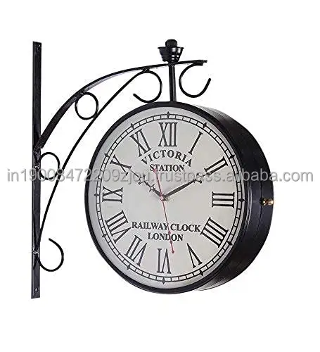 Eisen Victoria Station London Vintage Retro Doppelseite Eisenbahn Stil Uhr mit Messing Finish 8 Zoll Bahnhof Uhr