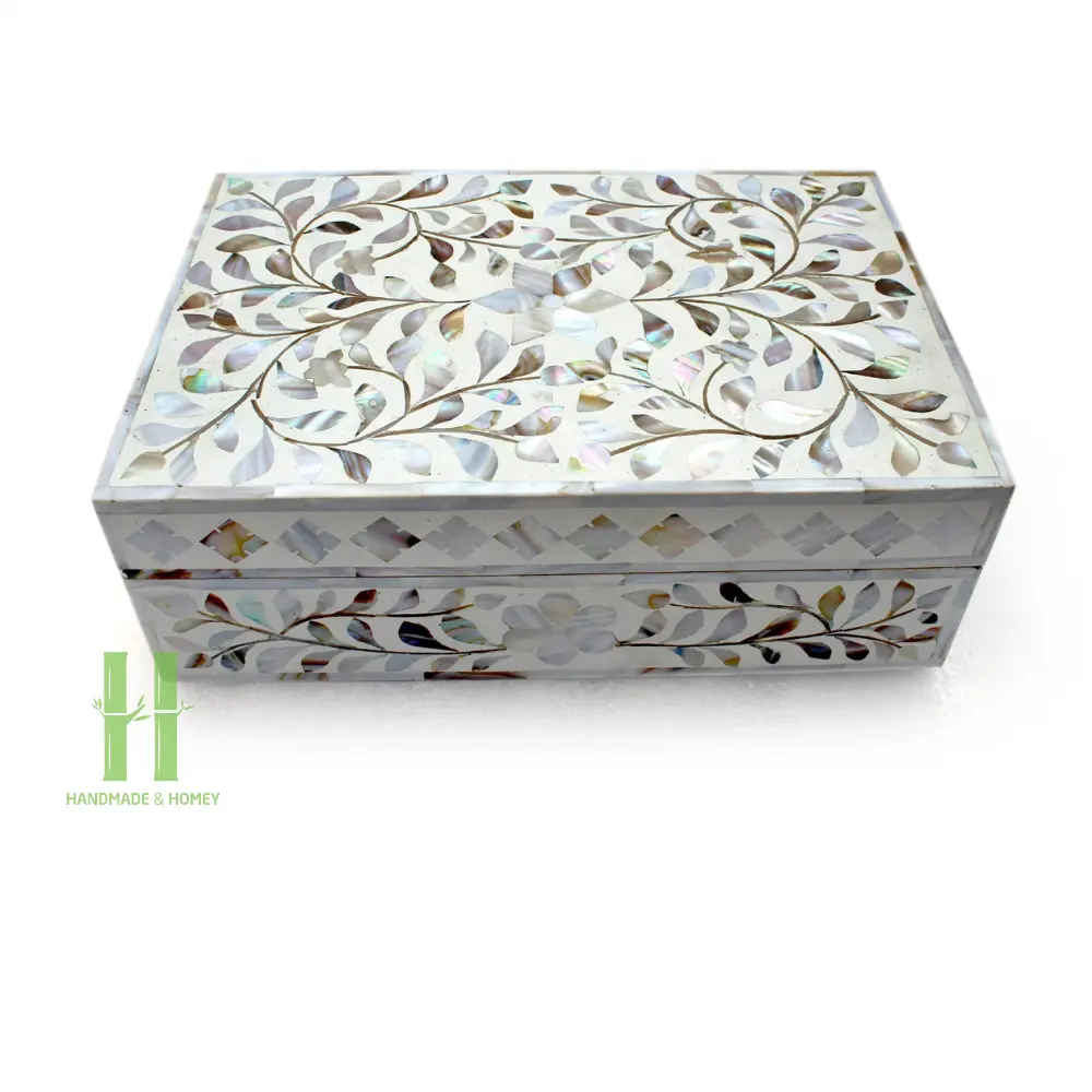 Antique Mother of Pearl Wood Box Floral Pattern MOP Box For Chocolate Storage Handicraft Product from Vietnam Factory