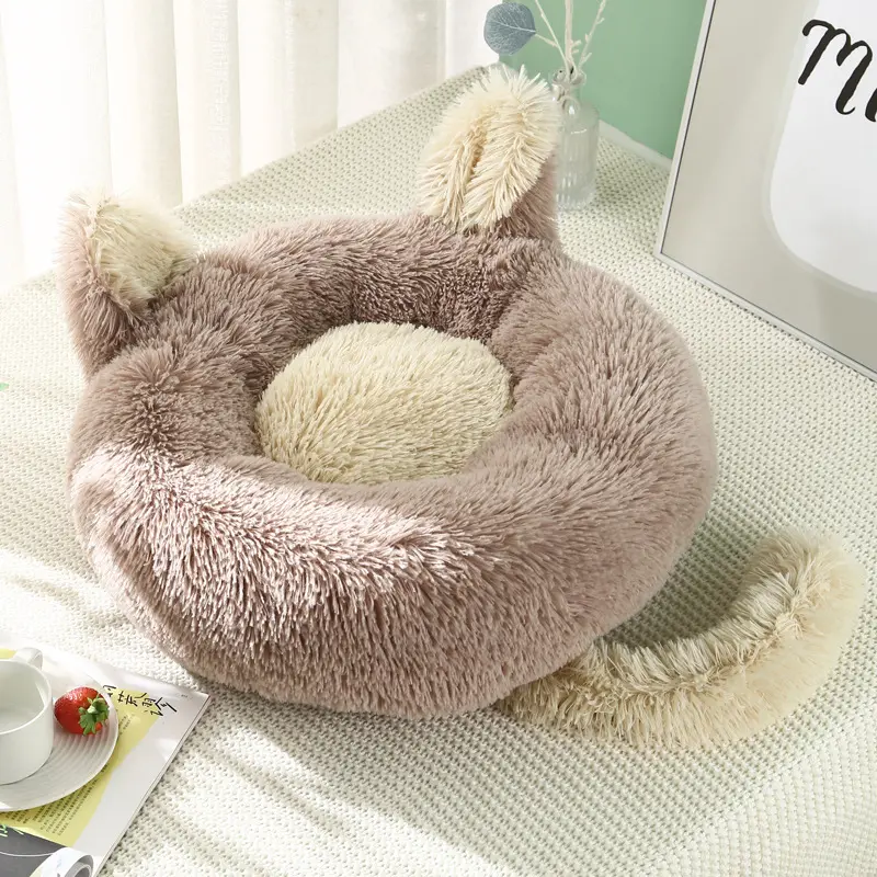 Lungo peluche Pet Dog Bed Cushion Round Cat Bed Winter Warm Sleeping Pet Kennel Puppy Bed Mat rimovibile Dog House Sofa Pet Product