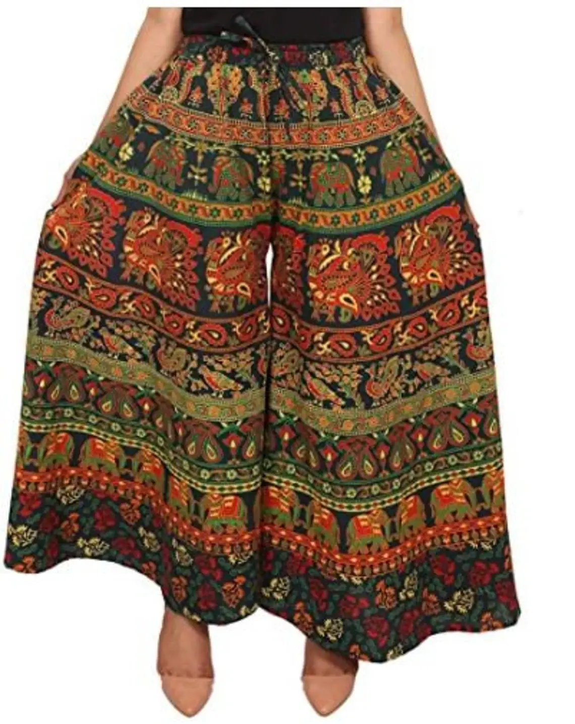 Pamuk kadın düzenli Fit jaidaily baskılı bölücü Palazzo pantolon (ücretsiz boyut) günlük giyim için pamuk pantolon