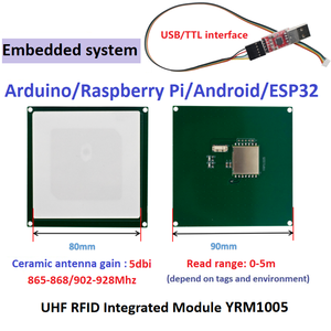 Módulo lector RFID UHF integrado con interfaz USB | Rango de lectura de 1 a 2m | Compatible con Raspberry Pi, Android SDK e integración IoT