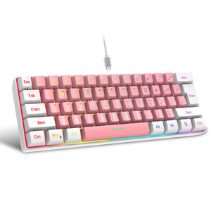 HXSJ V700 Mini Custom 61 teclas con cable RGB Arco Iris retroiluminado Rosa Gaming Keyboard Mute Membrane Keyboard con interfaz USB para niñas - Product Image 1