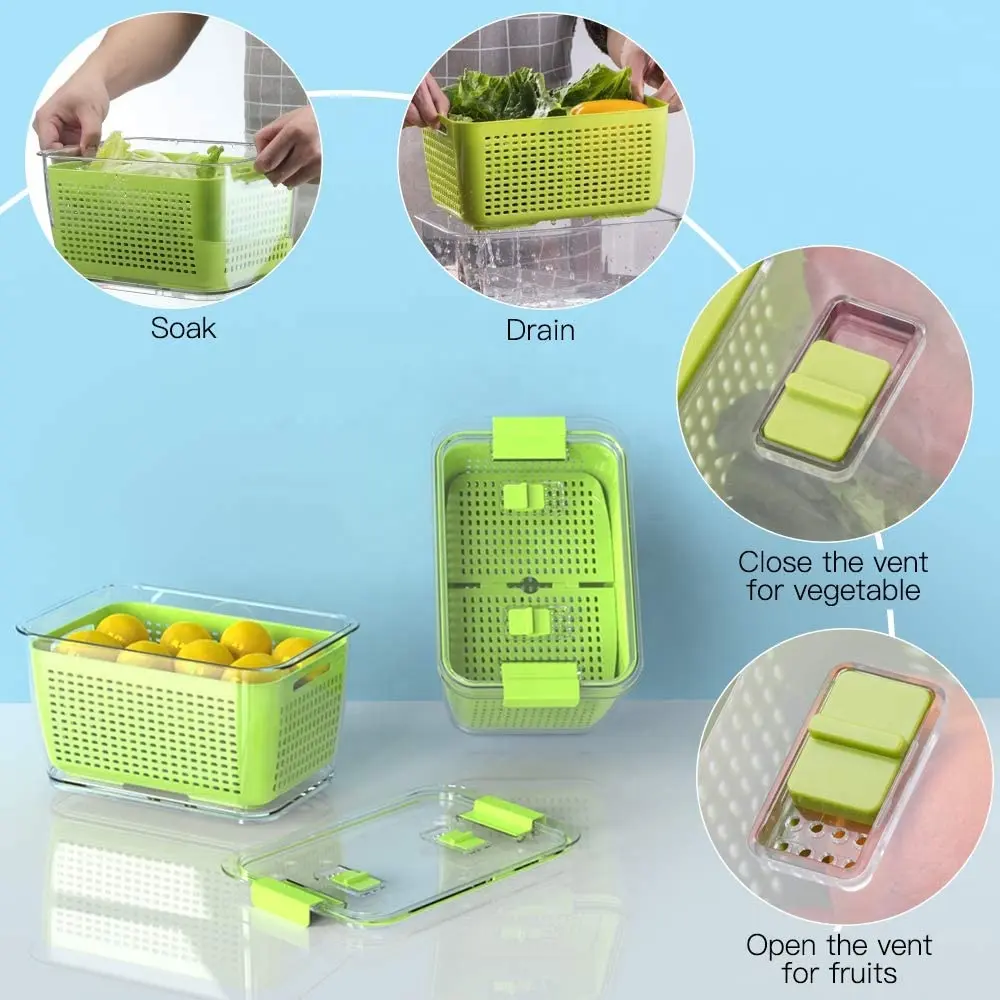 SHIMOYAMA Durable Large Grey Drain Basket food Vegetable Storage Boxes Plastic Storage Baskets with lids