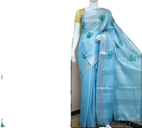 כבד רקמה עבודת tissu פשתן סארי מפואר פשתן Sarees מסיבת ללבוש עבור אטרקטיבי מעצב מחיר אבן