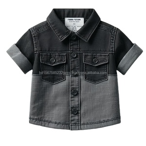 Çocuğun rahat Denim gömlek uzun kollu standart yıkama sevimli tasarımlar çocuk giyim toptan