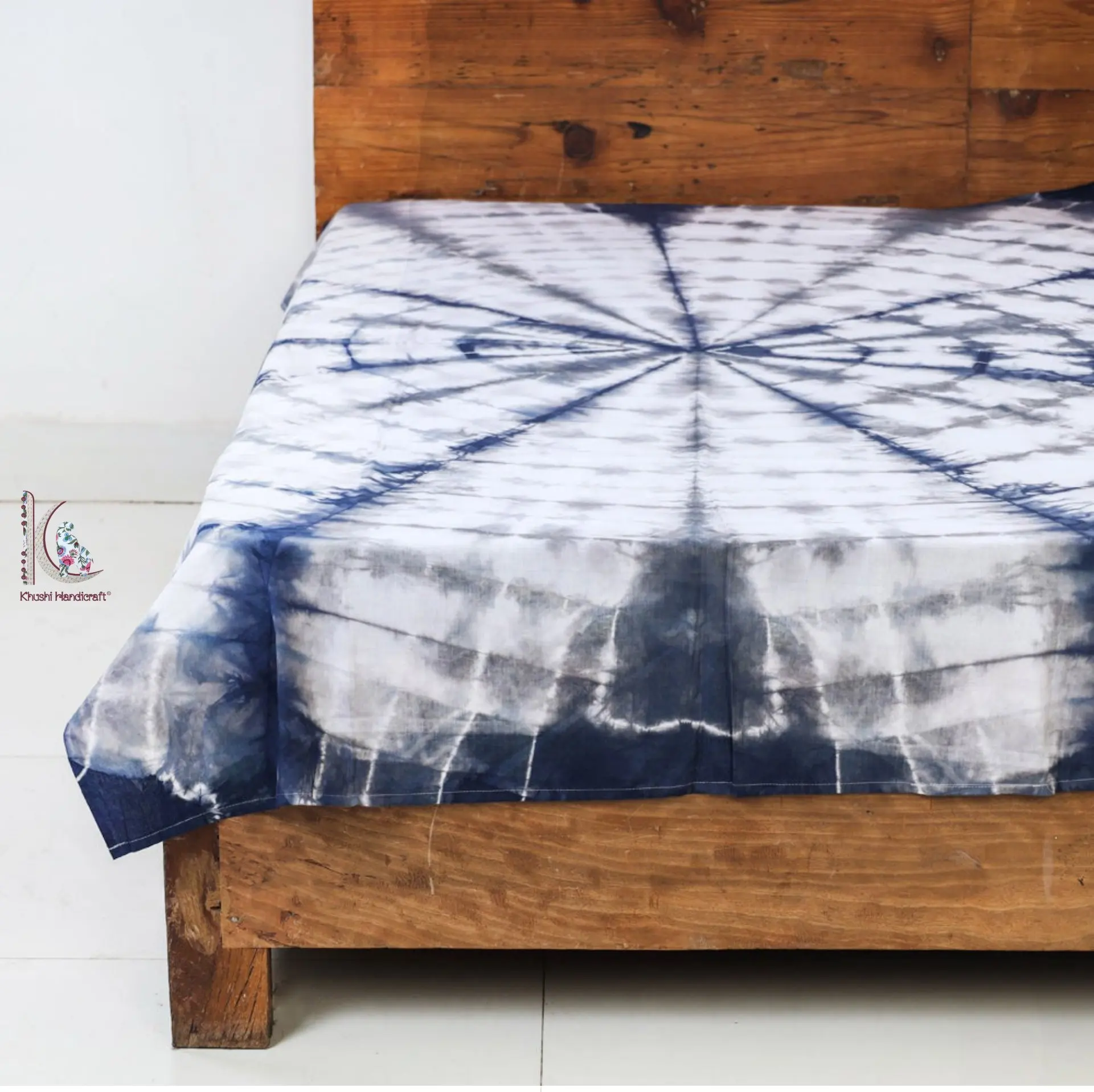 Drap de literie traditionnel Tie Dye 100% coton avec taie d'oreiller, couleur bleue, multi-usage pour textiles de maison