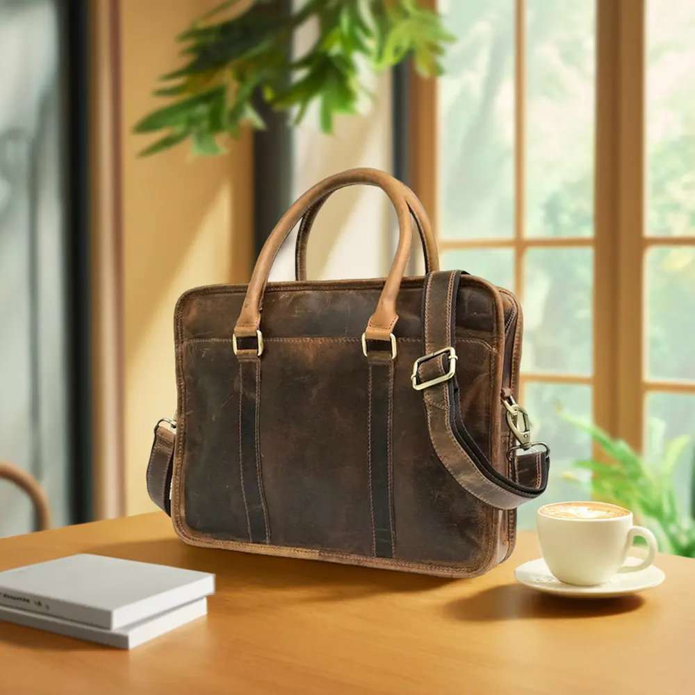 15 Inch Brown Leather Messenger Bag for Men and Women Briefcase Computer Satchel Shoulder Bag Full Grain Leather Bag
