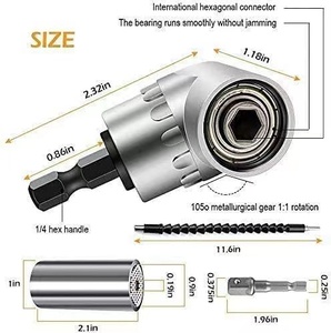 Flexibler Bohrer-Verlängerung ssatz Drehbare Gelenk buchse 1/4 3/8 1/2 Zoll Innen sechs kant <span class=keywords><strong>adapter</strong></span> 105 Grad rechtwinkliger Bohrer