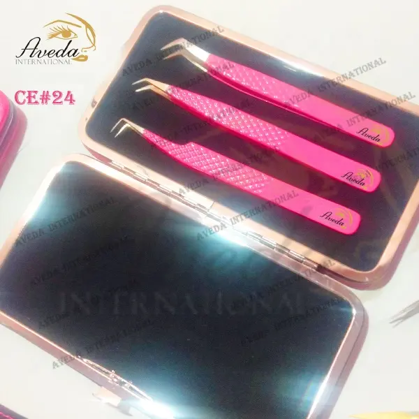 High Quality Pink Color Custom Eyelash Tweezers / Diamond Grip Magnetic Kit Extension Tweezers Manufacturer Eyelash Tweezers