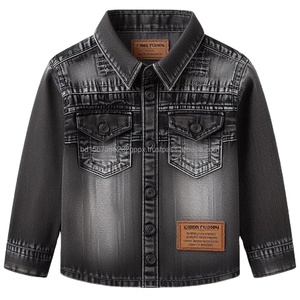 Çocuğun rahat Denim gömlek uzun kollu standart yıkama sevimli tasarımlar çocuk giyim toptan