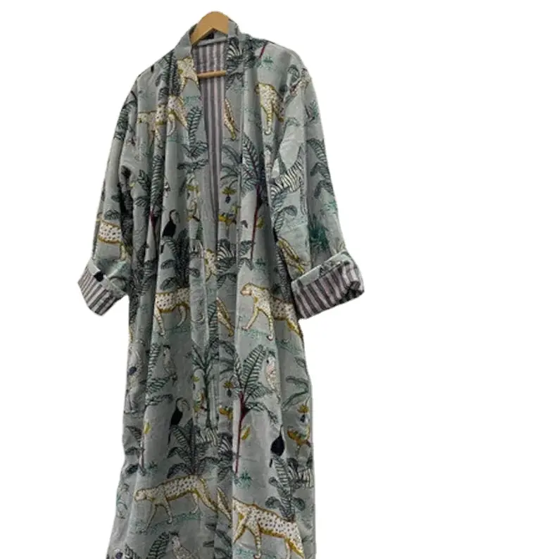 Kimono de veludo com estampa de selva, roupão de veludo para noiva, jaqueta de veludo de algodão, por fabricante e exportador indiano