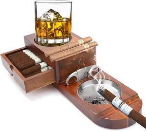 Küllük Coaster viski bardağı tepsi ve ahşap kül tablası puro kesici ile ev sigara aksesuarları için - Product Image 5