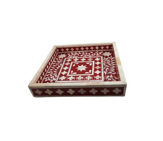Vassoio da portata con intarsio osseo vassoi decorativi in legno per vassoio da tavolino acquista dal produttore diretto indiano di artigianato di qualità