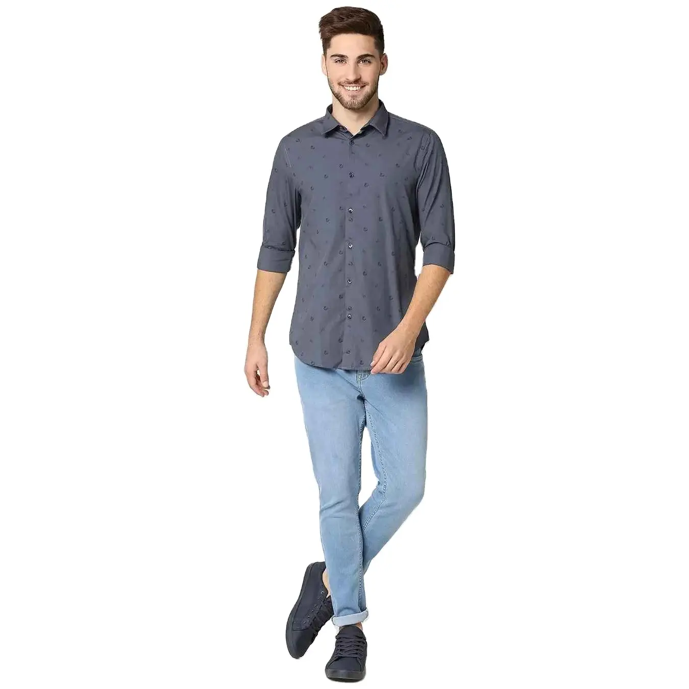 BUROOJ IMPEX-camisas de algodón 100% para hombre, camisas de vestir, venta AL por mayor, ligeras, con estampado de puntos, nuevo artículo