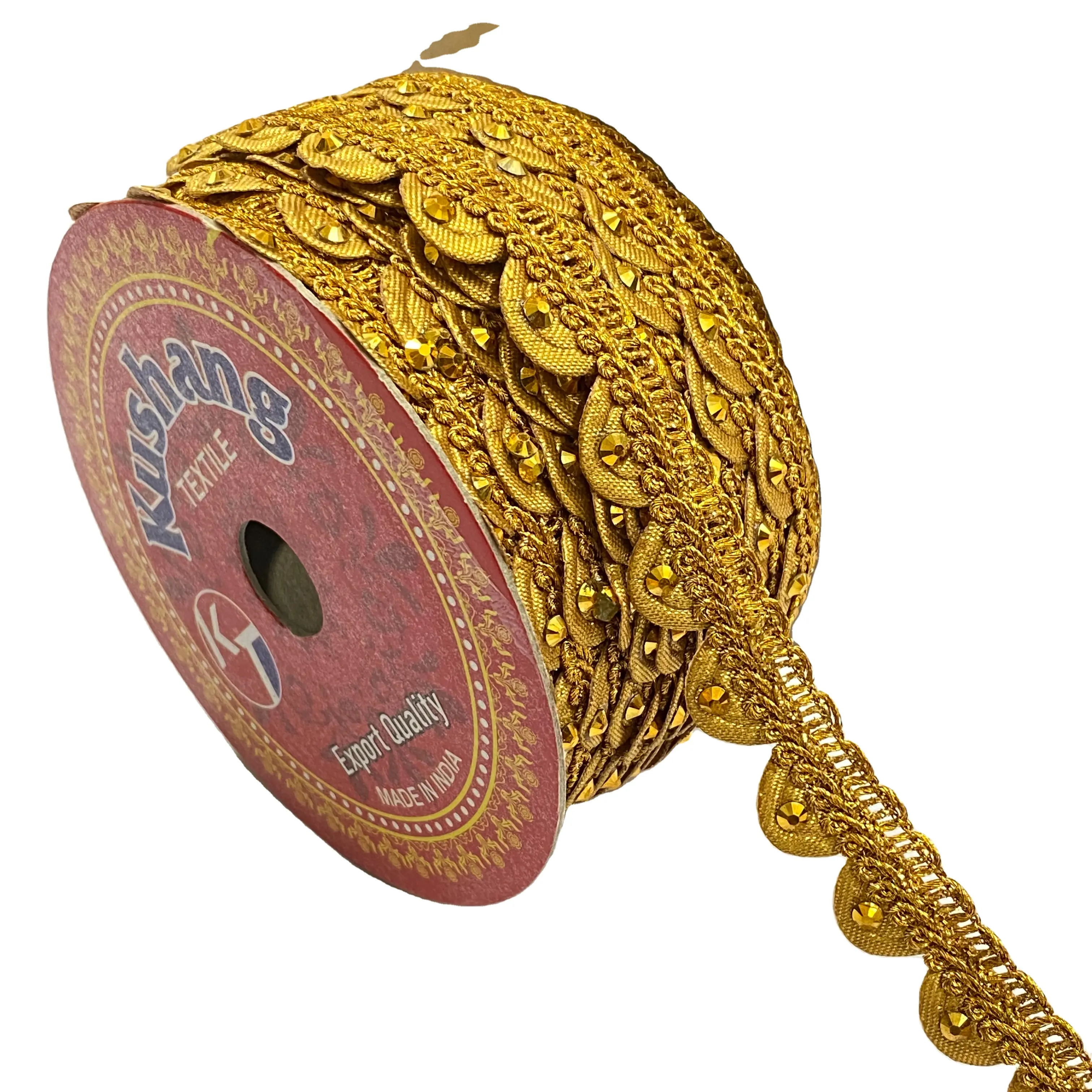 Tecido de renda dourada com bordas de pedra indiana étnica, acessório para costura artesanal, tecido com franjas trançado