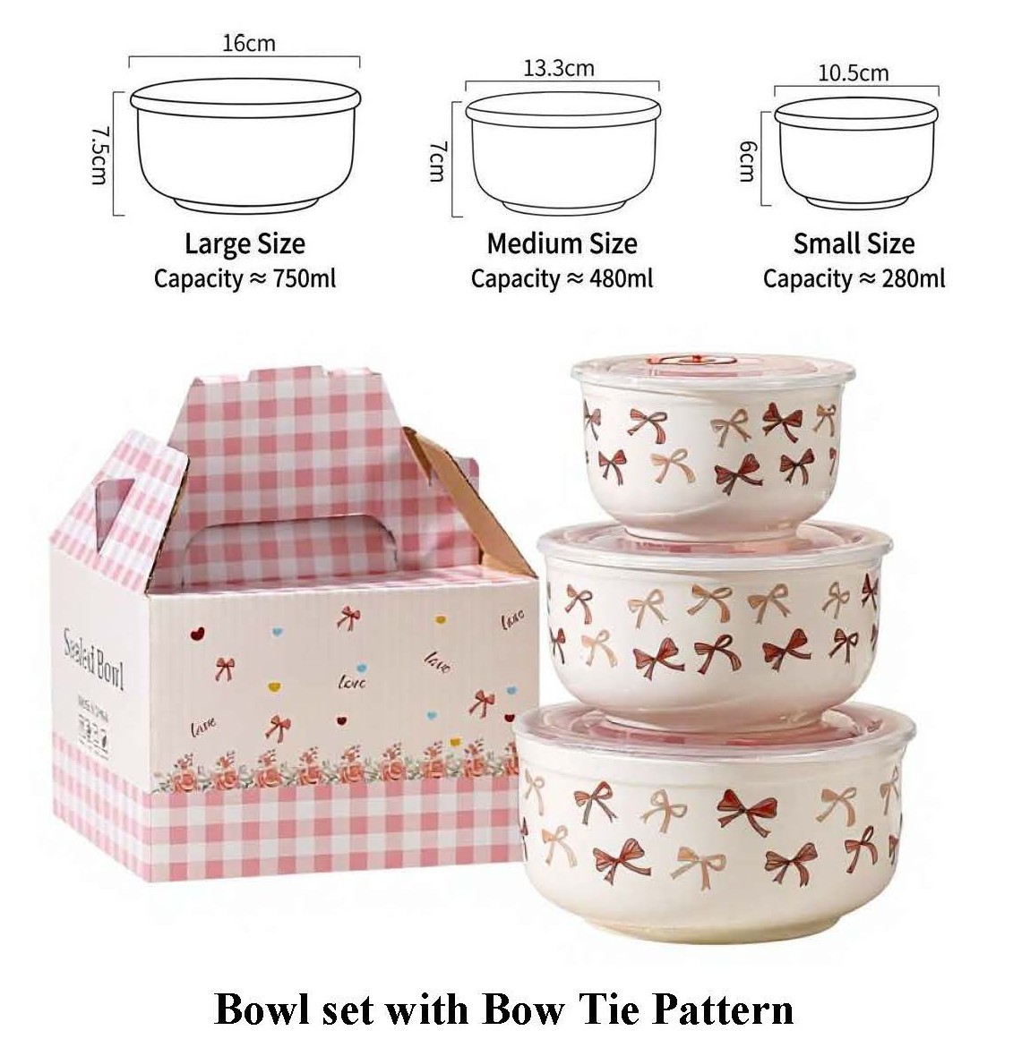 3 size bowls set cut bow pattern