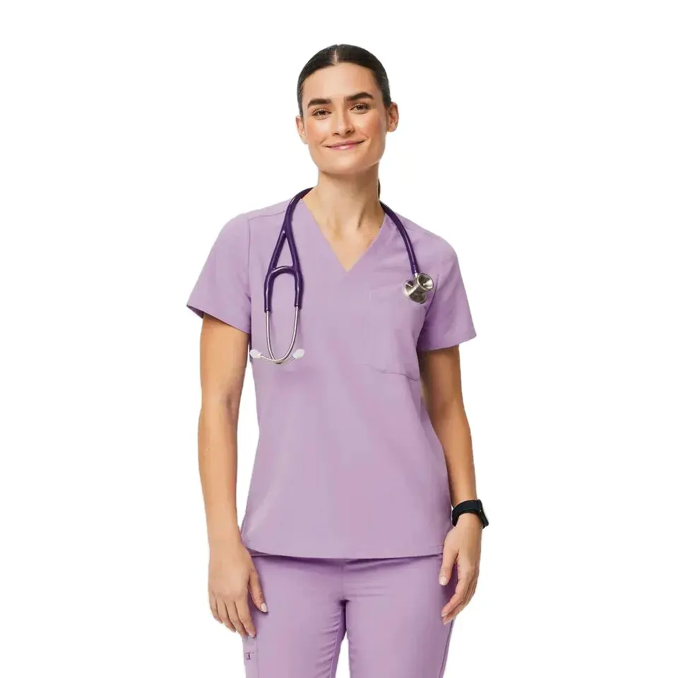 OEM最高品質のフロントポケットナース新しいデザイン半袖臨床ユニフォーム女性ユニセックス医療ナーススクラブユニフォーム