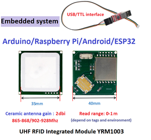 Módulo lector RFID UHF integrado con interfaz USB | Rango de lectura de 1 a 2m | Compatible con Raspberry Pi, Android SDK e integración IoT