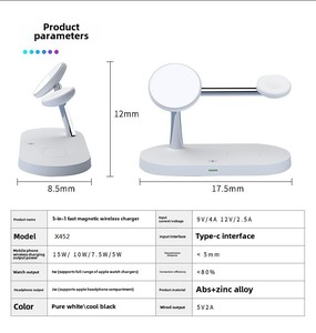 15W akıllı manyetik kablosuz şarj yeni 5-in-1 dikey hızlı şarj tutucu USB tip C Port Apple telefonları için saatler kulaklık - Product Image 1