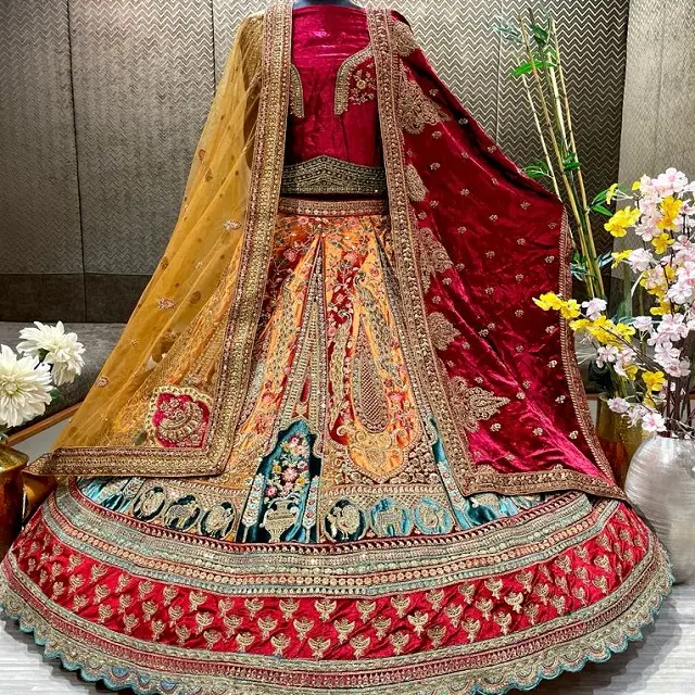 Heavy lehenga choli Dupatta camicetta ricamo lavoro pietra perla lavoro da sposa lahnga lehenga choli matrimonio indiano lehenga choli