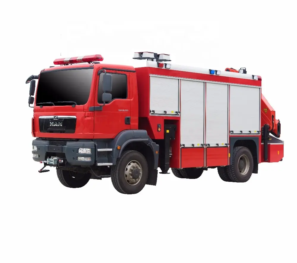 Camion de pompiers spécial de sauvetage allemand avec treuil, grue et générateur