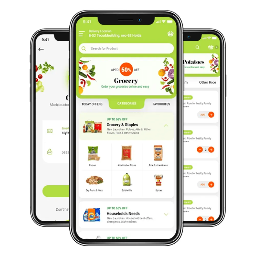 Alimentos, tiendas de comestibles Empresa de desarrollo de aplicaciones Android: Empresa de desarrollo de aplicaciones nativas Flutter Desarrollo de aplicaciones