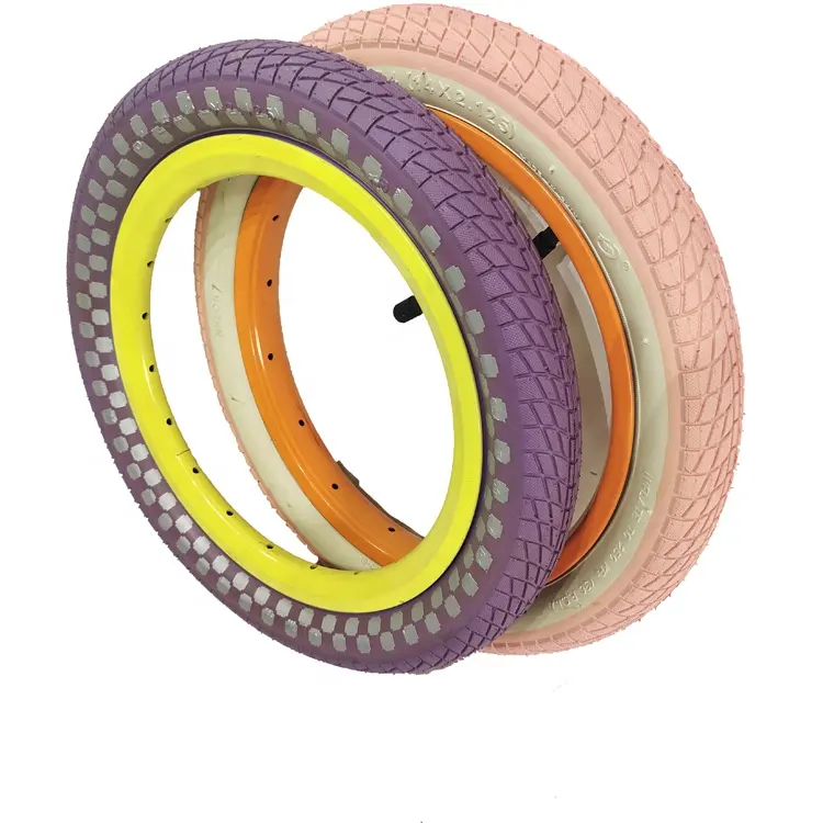 Neumáticos de bicicleta para niños, neumáticos de color rosa y morado de alta calidad, 14x2.125