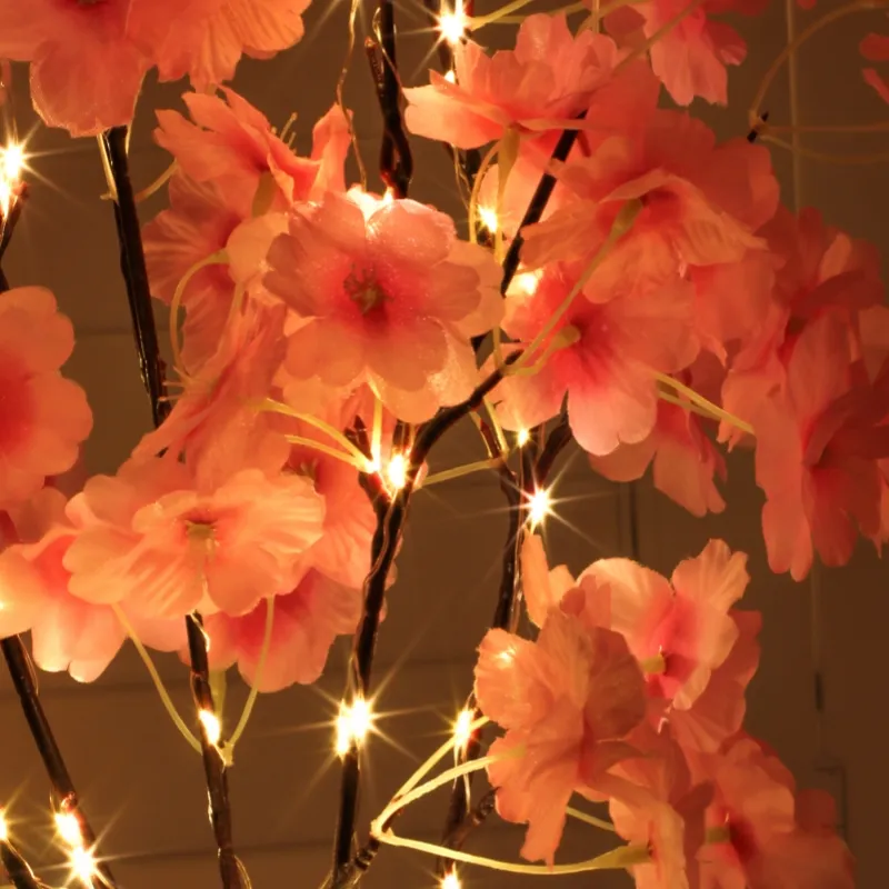 Decoração de casamento com galhos de cerejeira de árvore de flor rosa falsa personalizada LED