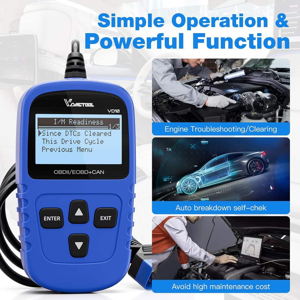 VDIAGTOOL VD10 OBD2 Scanner Code Reader Car Diagnostic Tool Engine Fault Code Reader for All OBDII Protocol Cars