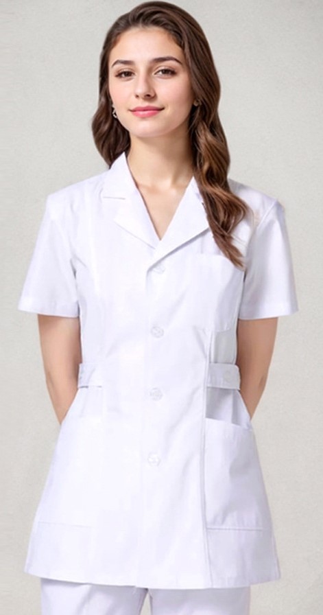 Pantalon tailleur chemise blanc manches courtes col