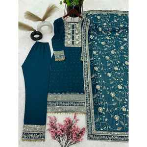 ATTRACTIVE GEORGETTE EMBROIDERY SEQUENCE WORK TOP <strong>BOTTOM</strong> WITH DUPATTA RAMA - Product Image 6