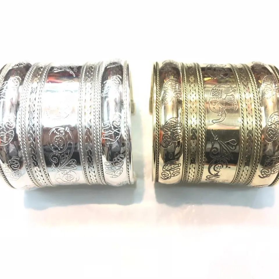 Handgemaakte 3 Inch Messing Manchet Bangle Manchet Armbanden Goud & Zilver Afwerking Groothandel Fabriek Hoge Kwaliteit Goedkope Prijs Bulk Voorraad