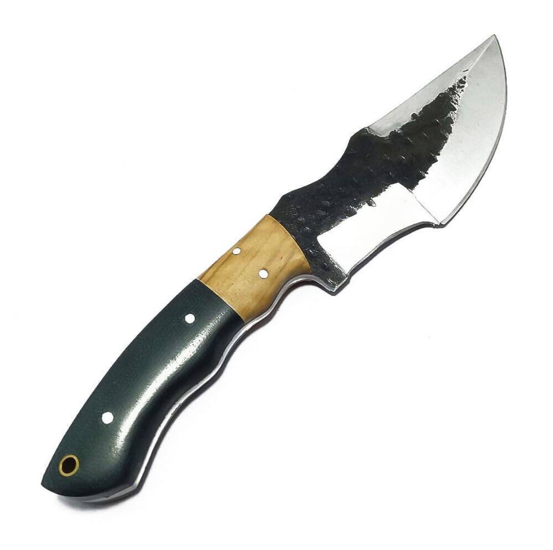 olive wood and dark green handle