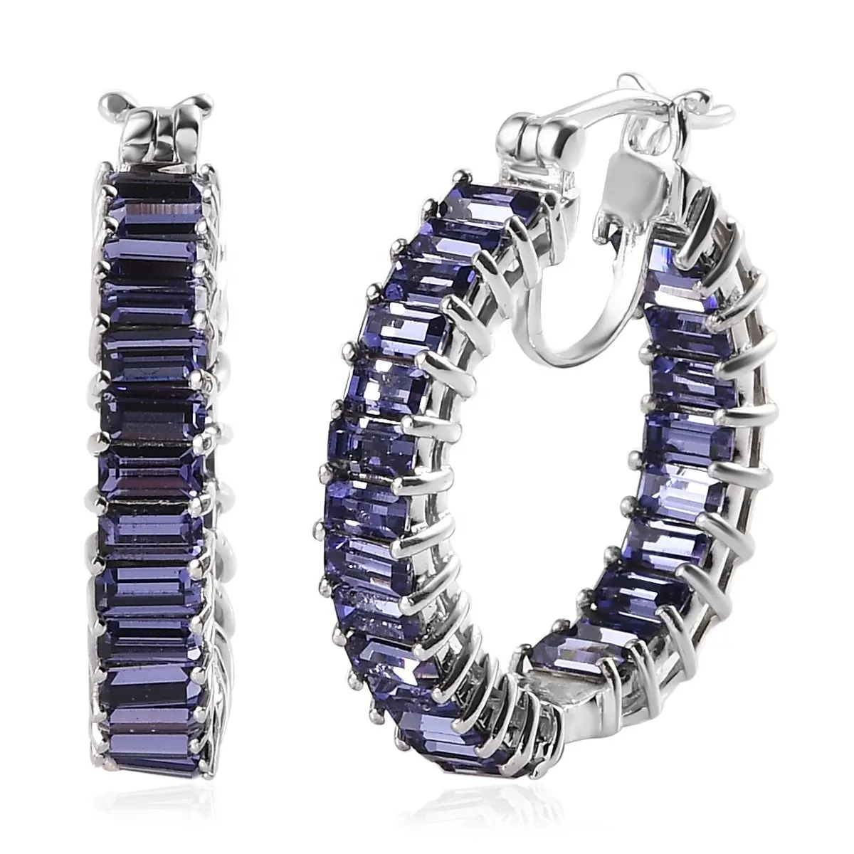 Tanzanite colore cristallo dentro e fuori orecchini a cerchio in platino su argento Sterling di alta qualità all'ingrosso orecchini gioielli