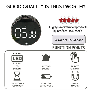 Grande Display a LED girevole conto alla rovescia magnetico Timer da cucina rotondo Timer digitale da cucina - Product Image 3