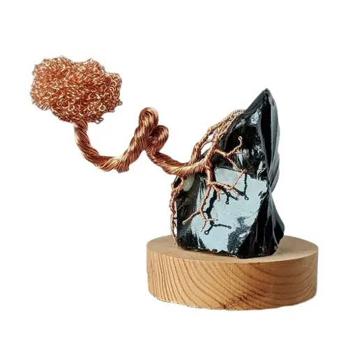 Obsidian TREE | Obsidian base Healing Copper bonsai tree Money Tree
