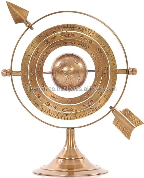 Latón antiguo grabado de latón Mesa Armillary Esfera náutica Globo Astrolabio Zodiaco Artículos grabados