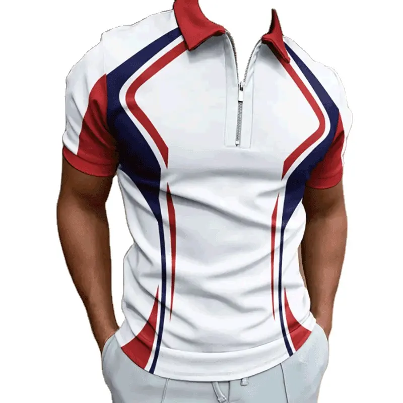 Yaz yeni tasarım özel renk Polyester fermuar Polo GÖMLEK baskılı erkekler için Polo GÖMLEK s düz kısa kollu