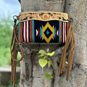 Yeni batı şık Saddled battaniye Tooled deri askılı çanta yüksek kalite aztek deri Crossbody çanta Vintage çok renkli çanta - Product Image 2