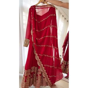 FASHIONABLE GEORGETTE EMBROIDERY SEQUENCE WORK GOWN BOTTOM WITH DUPATTA <strong>RED</strong>