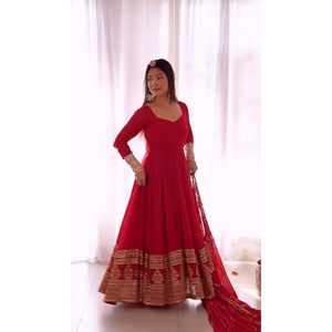 FASHIONABLE GEORGETTE EMBROIDERY SEQUENCE WORK GOWN BOTTOM WITH DUPATTA <strong>RED</strong>