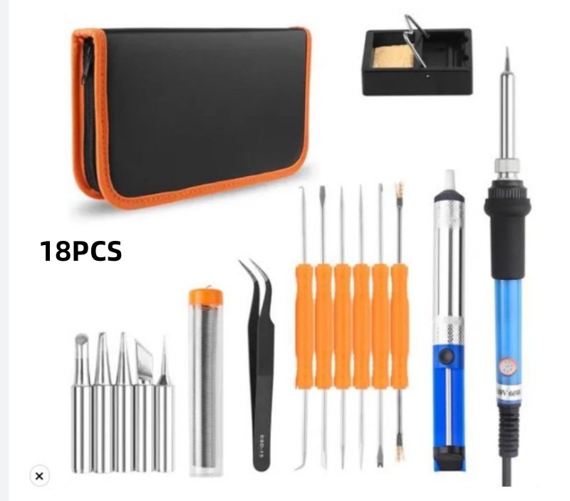 Kit d'outils de 21 pièces avec prise britannique, bleu, petit contrôle de température