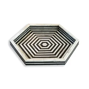 Yüksek kaliteli şık altıgen ahşap kemik servis tepsisi çevre dostu doğal kemik kakma hindistan'dan çok ucuz - Product Image 6