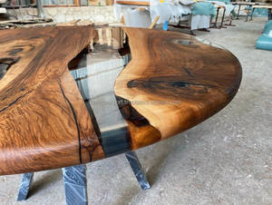 Clear Transparent Round <strong>Teak</strong>/Mango Epoxy Dining <strong>Table</strong> Elegant Modern Design with Elegant Round Edge Coffee End <strong>Kitchen</strong> Use Home - Product Image 3