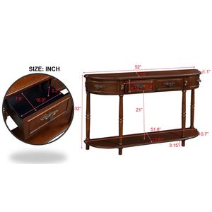 52-Inch Retro kavisli kiraz katı ahşap konsol masa 2 çekmeceler açık raf 52-Inch dairesel yarım ay kanepe masa oturma odası için - Product Image 6