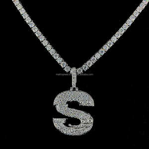 Güzel takı 3MM tenis kolye erkekler ve kadınlar takı 925 gümüş buzlu Out Hip Hop mektup "<span class=keywords><strong>S</strong></span>" Vvs Moissanite kolye