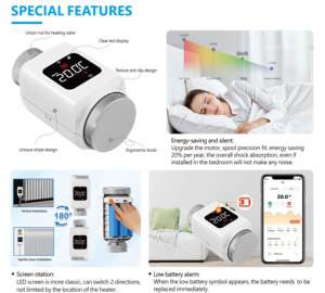 RTI-Tek อัลตร้าไว-Fi เทอร์โมสตัทวาล์วหม้อน้ำพร้อมหน้าจอ LCD Tuya <span class=keywords><strong>TRV</strong></span> สำหรับใช้ในอพาร์ตเมนต์