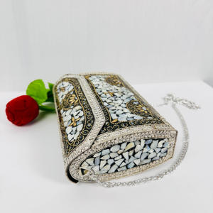 Elegant MOP Mosaic Clutch Ethnic Shell <strong>Inlay</strong> Sling Purse for Women Modern Polished Sculpture Vintage Wedding Sling Crossbody - Product Image 1