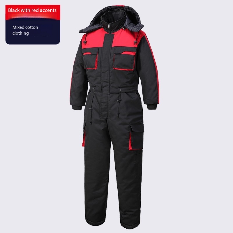 Black and Red Patchwork Cotton Jumpsuit
