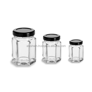 Hexa 45ml Glass <strong>Jar</strong> with Aluminum Cap for Storing Food Items Like Honey and Pickles Ensuring a Tight Seal